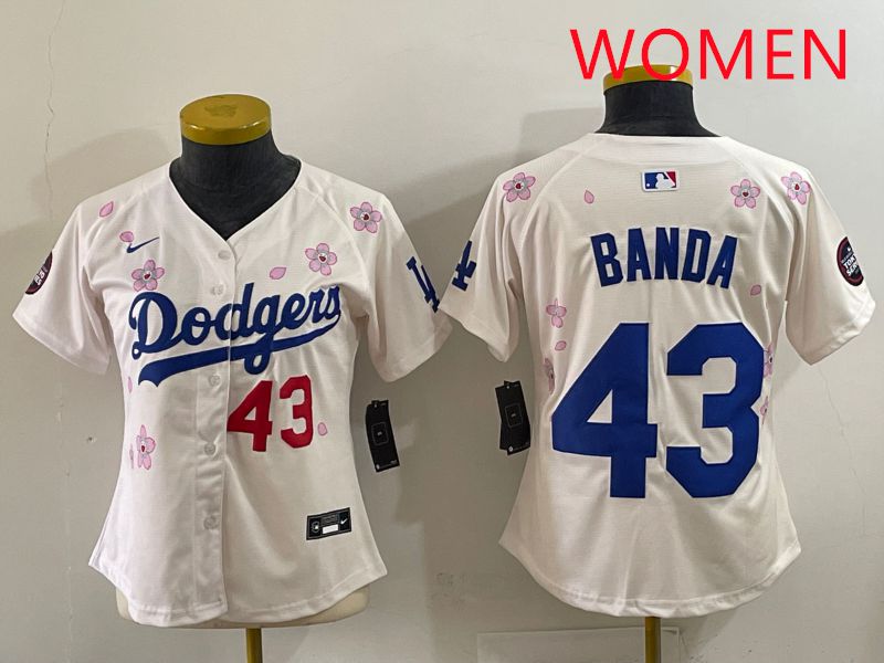 Women Los Angeles Dodgers #43 Banda Cream Sakura Edition 2025 Nike MLB Jersey style 34